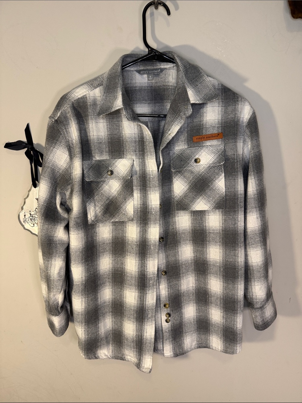 Simply Southern Gray and White Plaid Button-Down Shirt